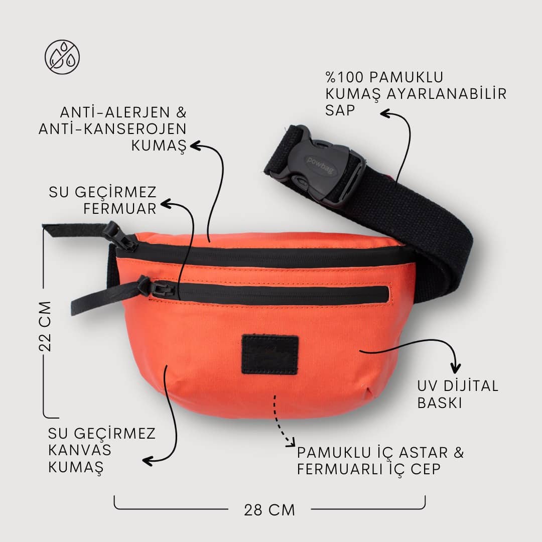 Su geçirmez kanvas bel çantası AquaShield – UV korumalı, iki bölmeli, ayarlanabilir pamuk askılı, şık ve ergonomik tasarımıyla günlük kullanım ve seyahatler için ideal.

